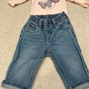 Old Navy Blue Jeans Elastic Waistband Straight Cut and Carters L/S tee
